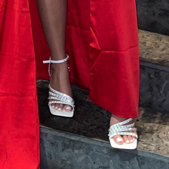 MOVING SALE Zara White Square Toe Strappy Studded Heels - Picture 2 of 12